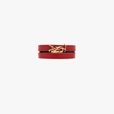 Saint Laurent Red Leather Logo Bracelet