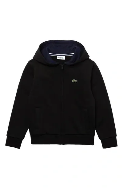 Lacoste Kids' Big Boys Sport Long Sleeve Full-zip Fleece Hoodie In Black/navy