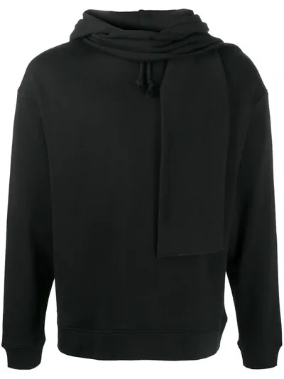 Raf Simons Tie-detail Logo Hoodie In Black