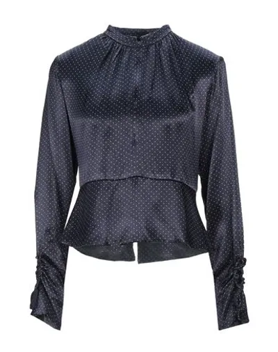 Ganni Tie-back Cutout Polka-dot Satin Peplum Blouse In Dark Blue