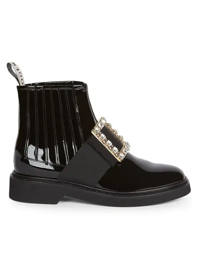 Roger Vivier Viv Ranger Crystal-embellished Patent-leather Chelsea Boots In Nero