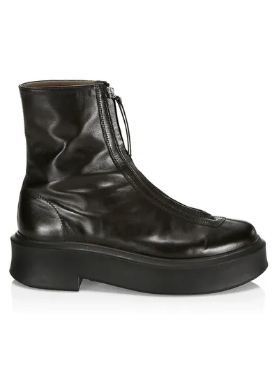 The Row Leather Ankle Boots In Black