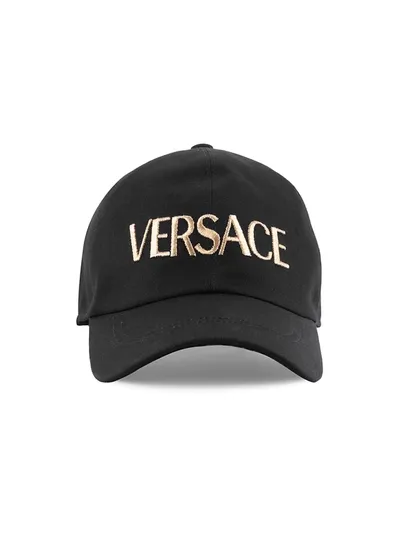 Versace Logo-embroidered Baseball Cap In Black Gold