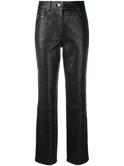 Saks Potts Leather Logo Embossed Trousers In Black