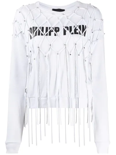 Philipp Plein Crystal Fringe Sweatshirt In White