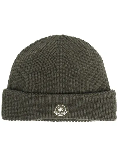 Moncler Genius Logo-patch Ribbed Beanie Hat In Green