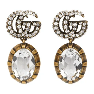 Gucci Gg Marmont Crystal Embellished Earrings In Gold