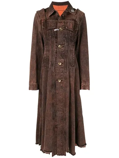 Miharayasuhiro Displace-seam A-line Denim Coat In Brown