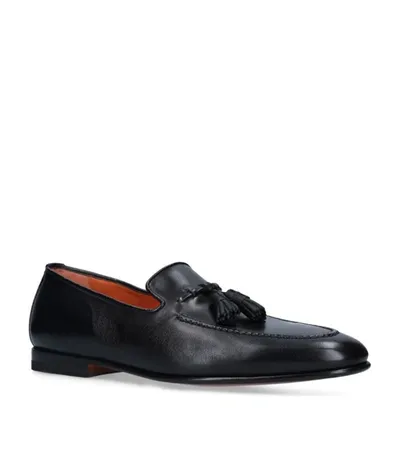 Santoni Leather Carlos Tassel Loafers In Negro