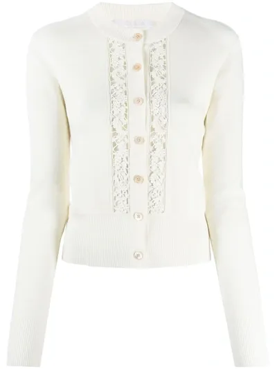 Chloé Lace-detail Cardigan In White