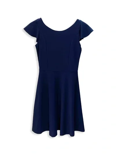 Un Deux Trois Kids' Girl's Flutter Sleeve Dress In Navy