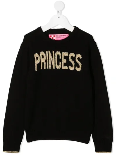 Mc2 Saint Barth Kids' Slogan-embroidered Knit Jumper In Black