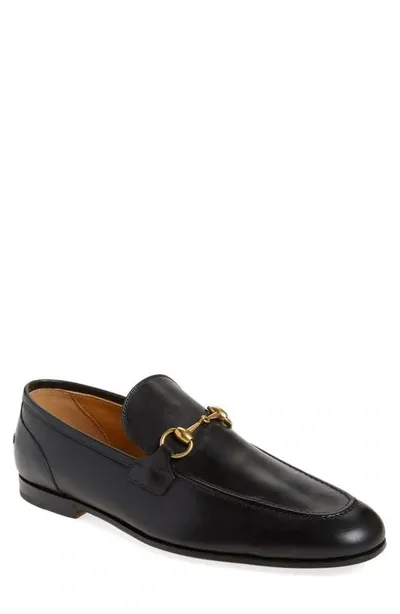 Gucci Black Jordan Buckle Embellished Leather Loafers