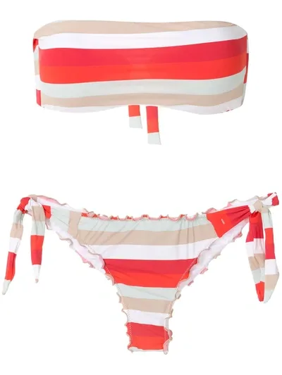 Amir Slama Frufru Striped Bandeau Bikini Set In Red