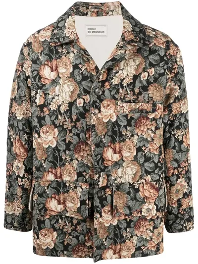 Drôle De Monsieur Floral Embroidered Shirt Jacket In Multicolour