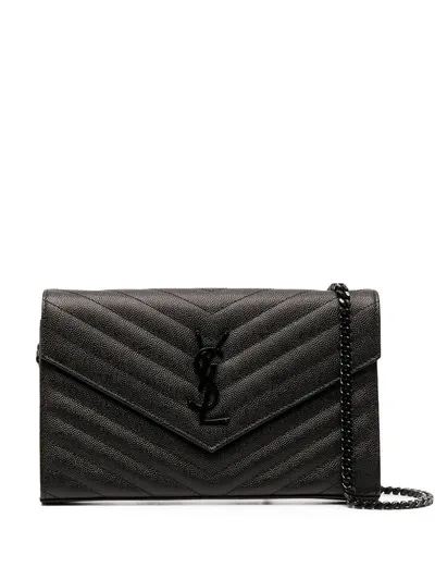 Saint Laurent Monogram Chain Wallet In Black