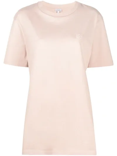 Loewe Embroidered-logo Crew-neck T-shirt In Pink