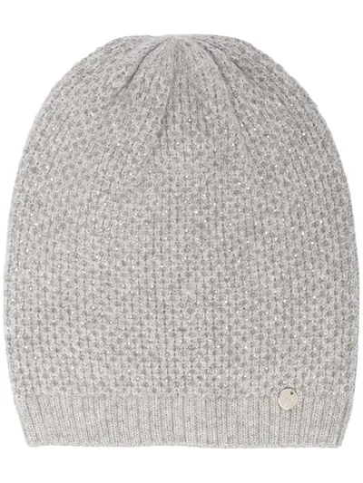 Liu •jo Logo-patch Knitted Beanie In Grey