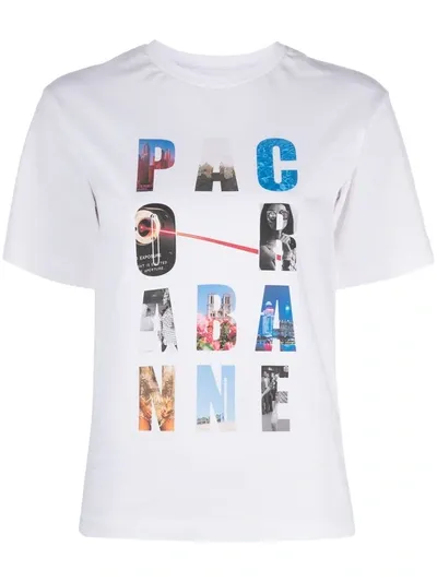 Rabanne Logo-print Gathered Organic-cotton T-shirt In White