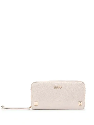 Liu •jo Logo-embossed Rockstud Wallet In Neutrals