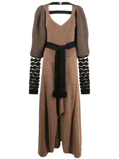 Loewe Balloon Sleeve Long Dress In Brown