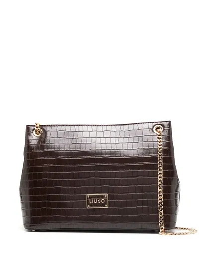 Liu •jo Crocodile-effect Chain Link Tote Bag In Brown