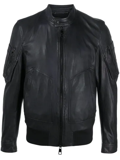 Neil Barrett Leather Bomber Jacket In Black