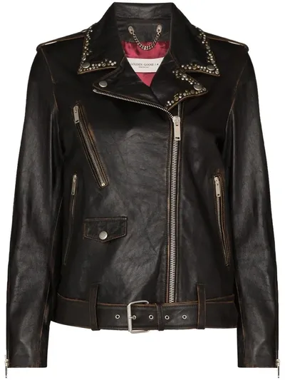 Golden Goose Distressed Studs Decoration Biker Jacket In Black