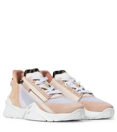 Fendi Flow Suede And Nylon Sneakers In Pink