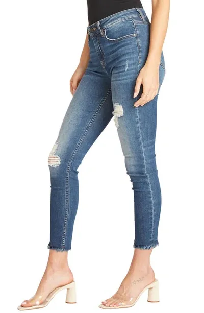 Vigoss Jagger Distressed Raw Hem Skinny Jeans In Med Wash