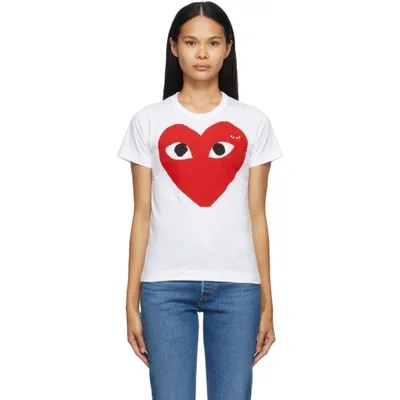 Comme Des Garçons Play White Large Double Heart T-shirt