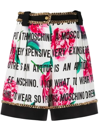 Moschino Chain-trimmed Rose-print Shorts In Multicolor