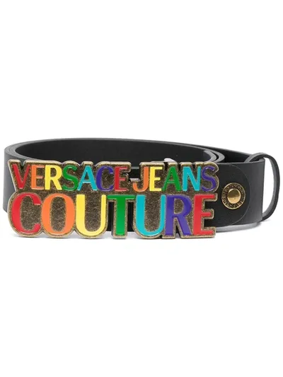 Versace Jeans Couture Logo Buckle Belt In Black