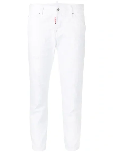 Dsquared2 Distressed Cool Girl Cropped Jeans In White