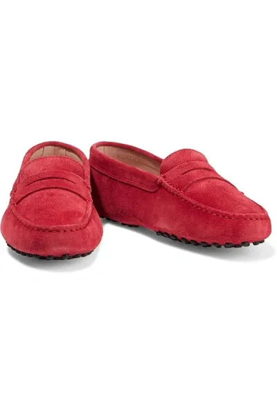 Tod's Suede Loafers In Crimson