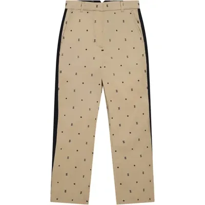 Burberry Kids' Beige Star And Monogram Motif Trousers In Blue