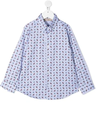 La Stupenderia Kids' Mix-print Button-down Shirt In Blue