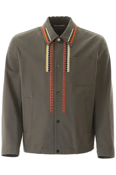 Valentino Embroidered Shirt Jacket In Olive