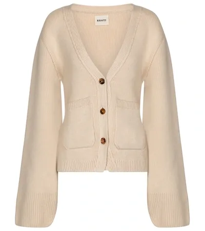 Khaite Lucy Rib-trimmed Cashmere Cardigan In Neutrals