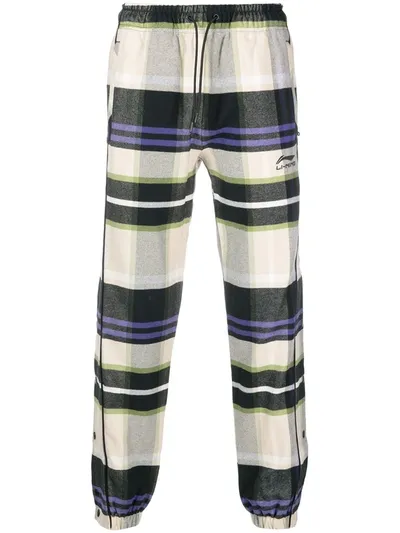 Li-ning Tartan Snapper Track Trousers In Neutrals