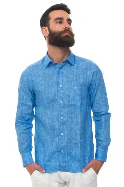 Vincenzo De Lauziers Long-sleeved Linen Shirt Azure Linen Man