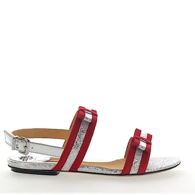 Truman's Sandalen 8742 Smooth Leather Metallic Ribbon Red Silver