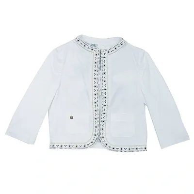 Pre-owned Roberto Cavalli Angels White Leather-trim Jacket 8 Yrs