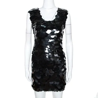 Pre-owned Dandg Black Oversized Sequin Embellished Wool Sleeveless Dress Xs