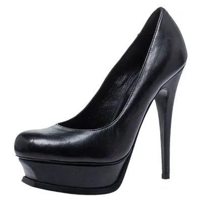 Pre-owned Saint Laurent Black Leather Tribute Pumps Size 36