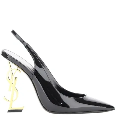 Pre-owned Saint Laurent Opyum Patent Slingback Pumps 110 Size Eu 36 In Black