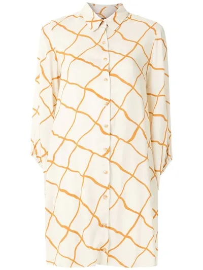 Esc Grid 7/8 Sleeves Shirt Dress In Yellow