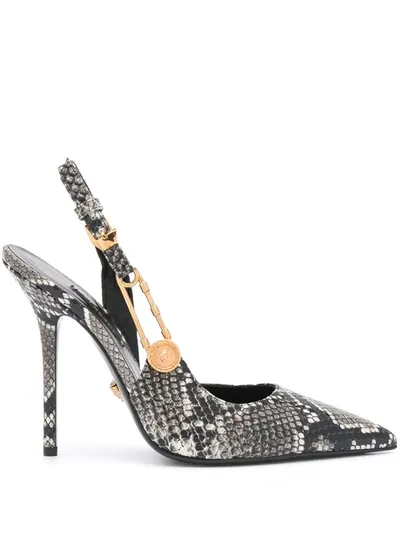 Versace Snakeskin-effect 120mm Slingback Pumps In Black