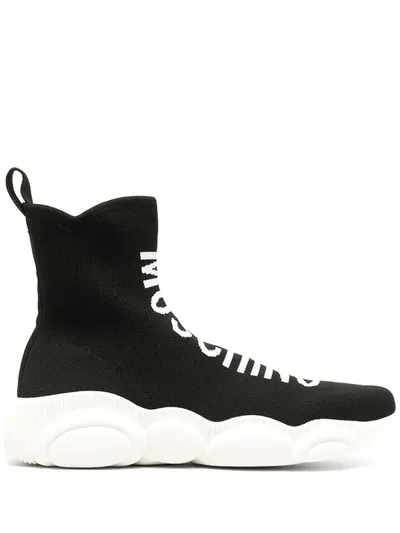 Moschino Teddy High-top Sock Sneakers In Black