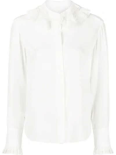 Chloé Ruffled Lace-trimmed Embroidered Silk Blouse In Iconic Milk